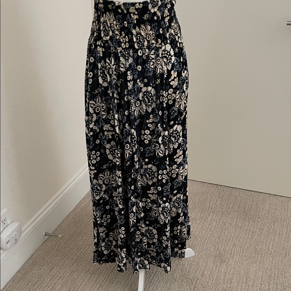 Tiare Hawaii Side Split Navy and Cream Floral Maxi Skirt